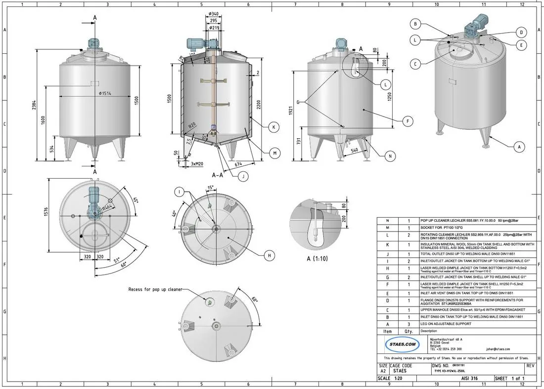 Plan technique d'une cuve inox transmis à l'IA