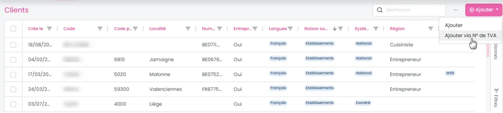Créer un client à partir de son seul numéro de TVA.
