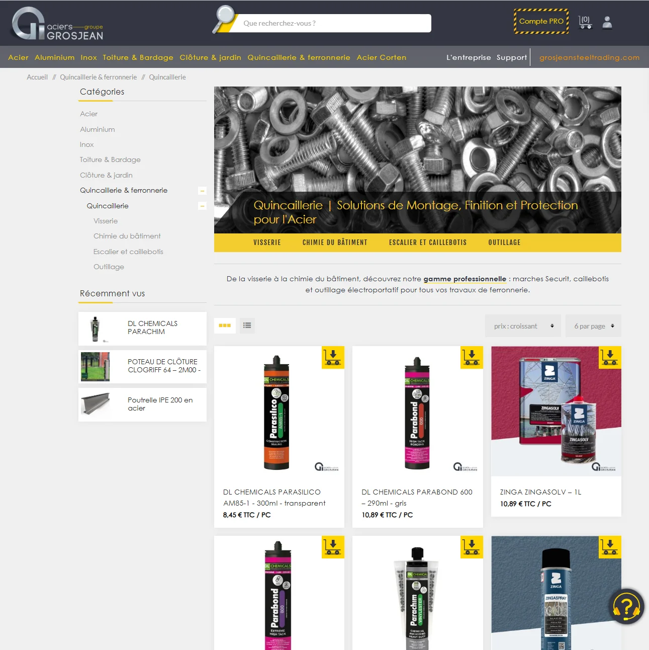 Page de catégorie quincaillerie de la boutique
