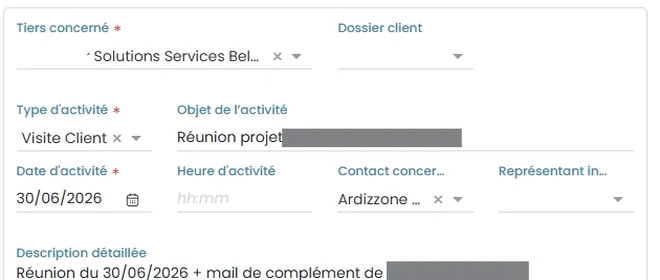 Activité créée automatiquement dans Wallify à partir d'un e-mail de demande