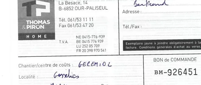 Bon de commande manuscrit transmis par le client