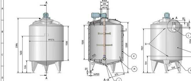 Plan technique d'une cuve inox transmis à l'IA