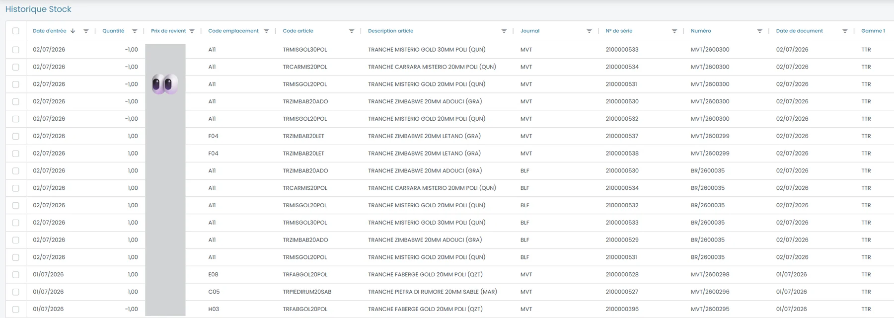 Historique des mouvements de stock dans Wallify